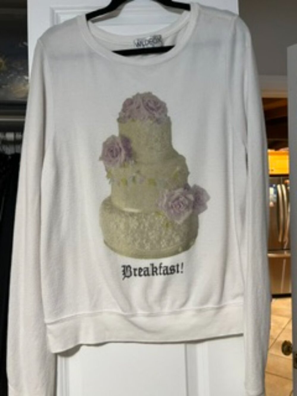Wildfox White/Green "Breakfast" Long Sleeve Sweatshirt Size Large